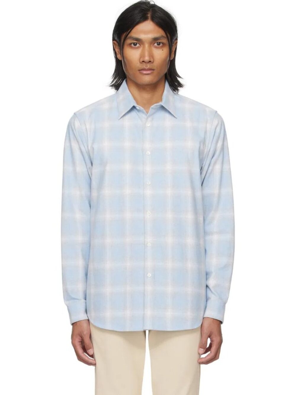 NWT Theory Mens Irving Blue Fade Heavyweight Flannel Shirt $285 Size L